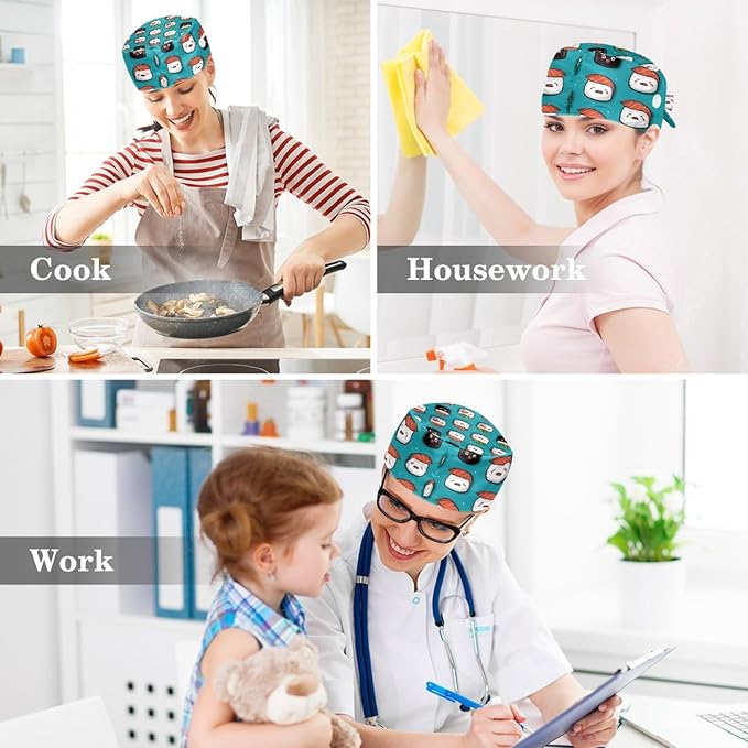 Scrub Cap with Hair Scrunchy, Ponytail Holder Surgical Cap - Image 6