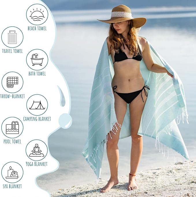 Ray Silver Turkish Beach Towel – 100% Cotton 40x71 Quick Dry Oversized Sand - Image 4
