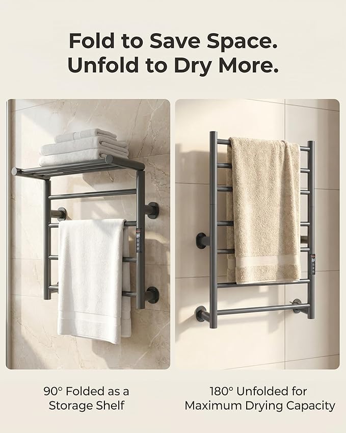 Foldable Heated Towel Rack, Dual-Zone Electric Towel Warmer Rack - Image 3