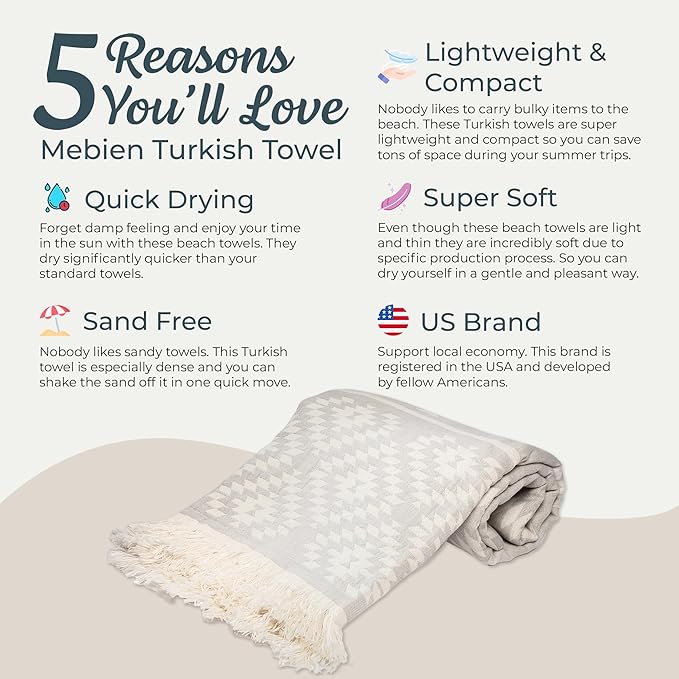 Premium 100% Cotton Turkish Towel – Vintage Light Grey, 35”x 67” – Quick Dry - Image 3
