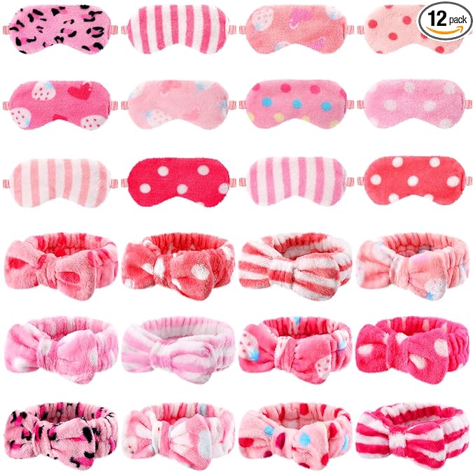 Xuhal 24 Pcs Spa Sleepover Party Favors Supplies Plush Headband and Eye Mask by Xuhal