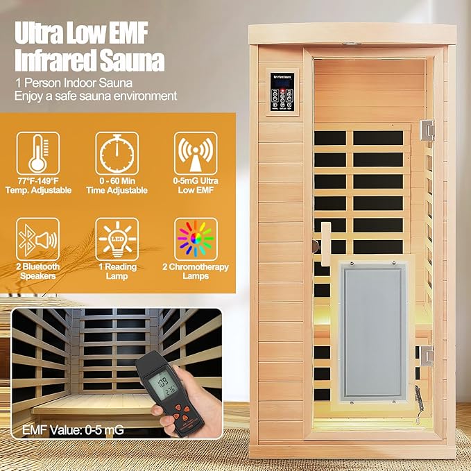 Far Infrared Sauna 1 Person Infrared Home Sauna Room 0-5mG Utra Low EMF Home - Image 2