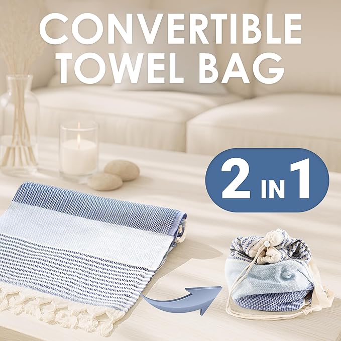 ATANI Turkish Beach Towel, Converts to a Bag, Oversized 100% Cotton Bath Towels - Image 2