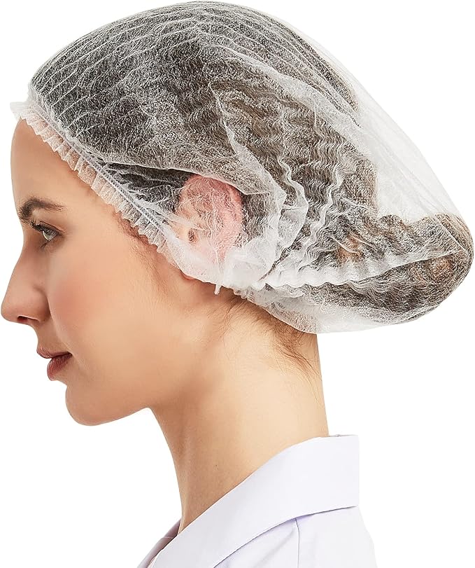 ProtectX 100-Pack White Disposable Hair Nets, Elastic Head Cover, Bouffant Caps - Image 2