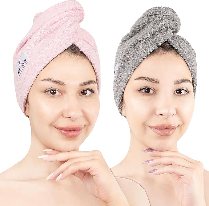 American Soft Linen 100% Cotton Head Towel Cap, Women's Anti Frizz Hair Wrap by AmericanSoftLinen