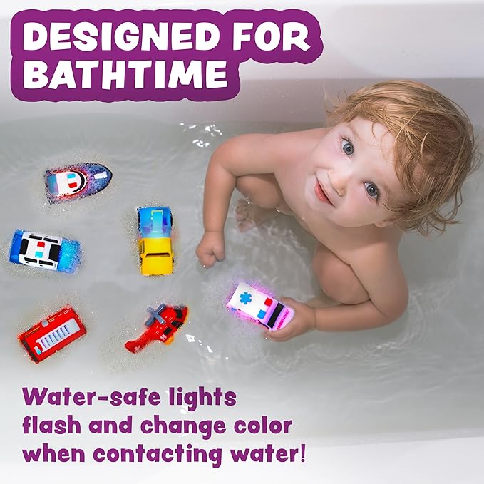 Tub Works® Emergency™ Cars Light Up Bath Toys, 12 Pack | Water-Activated Light - Image 2