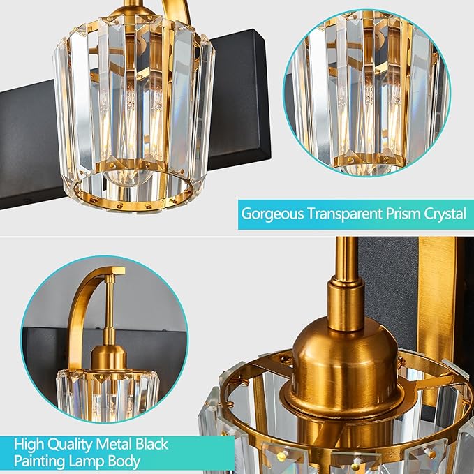 Modern Bathroom Vanity Light, 4-Light Black Gold Wall Sconce - Image 2