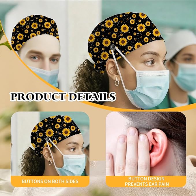 Adjustable Scrub Cap with Buttons & Sweatband, Working Hat with Elastic Tie Back - Image 6