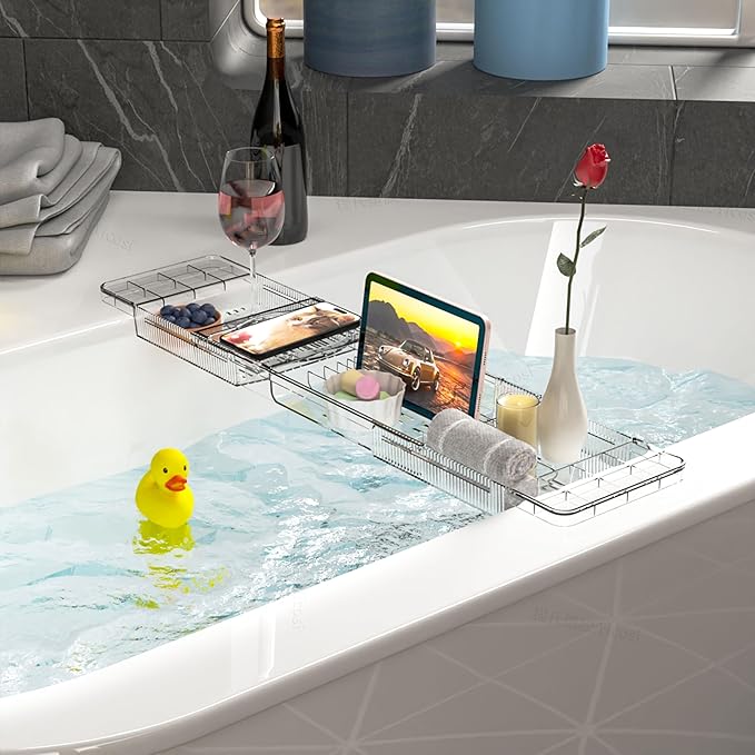 Yieach Luxury Tub Tray for Bathtub Expandable, Plastic Bath Board & Table - Image 8