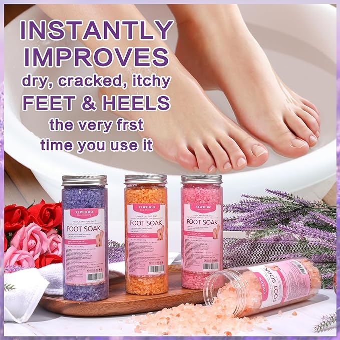 Foot Soak Salts 4 Pack Kit 56 OZ Himalayan Pink Salt Lavender Orange Rose Scent - Image 4