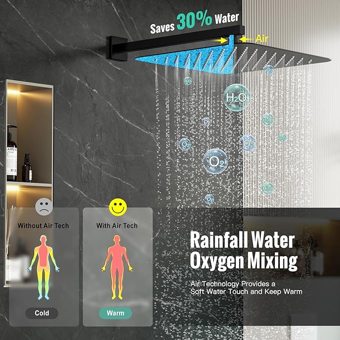 SR SUN RISE Matte Black Square Rainfall Shower Head and Handle Set, Wall - Image 5
