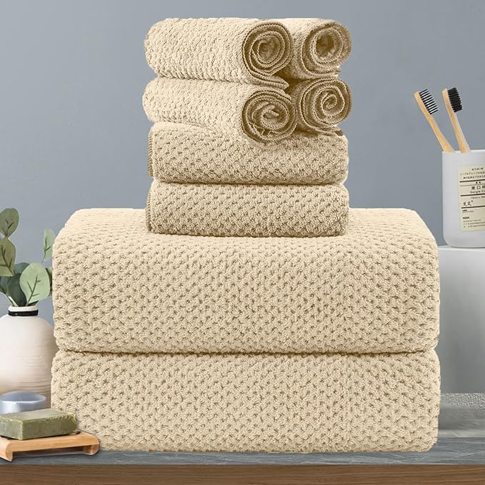 8-Piece Beige Bath Towels Set, 2 Oversized Large Bath Towels Sheet, 2 Hand by Hailea