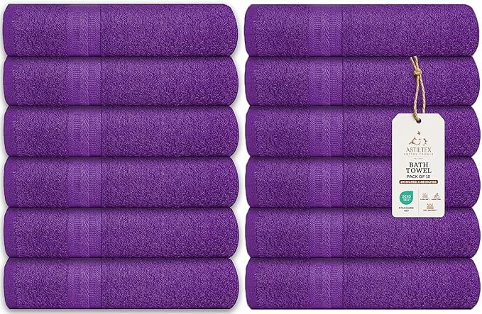 Medium Bath Towels Bulk Set of 12 – 100% Cotton Terry – 24" x 48" – Quick Dry by ASTILTEXCottonTowels