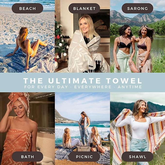 FESHKA Sand Free Turkish Beach Towel Quick Dry Bath Towel All ages, Oversized - Image 3