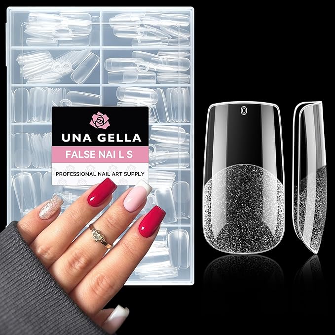 UNA GELLA Medium Square Nail Tips: 216pcs Square Press on Nails Pre-shape Clear by UNAGELLA