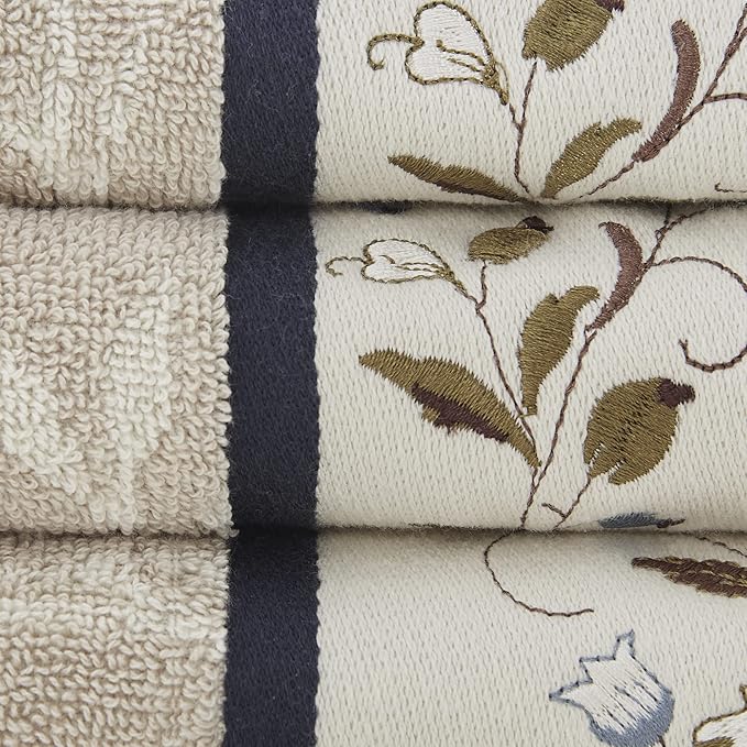 Madison Park Serene 100% Cotton Bath Towel Set Luxurious Floral Decorative - Image 7