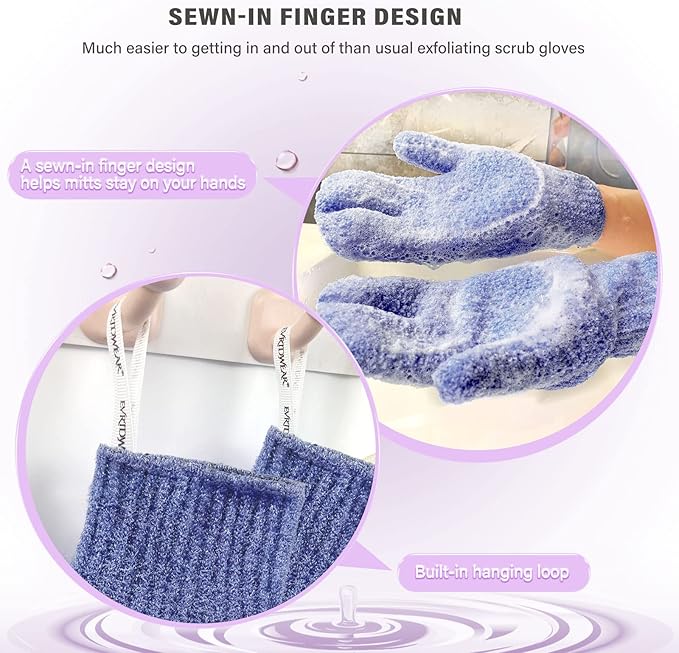 Evridwear Shower Exfoliating Mitts, Deep Cleanse Bathing Scrub Gloves Self Tan - Image 3