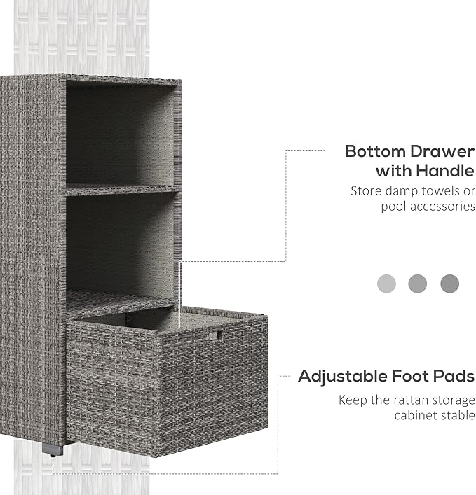 Outsunny Valet Pool Towel Rack, Waterproof PE Plastic Rattan Wicker Storage - Image 6