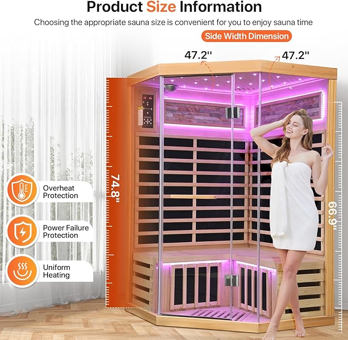 OUTEXER Sauna Corner Saunas for 2-3 Person 120V Home Indoor Canadian Hemlock - Image 6