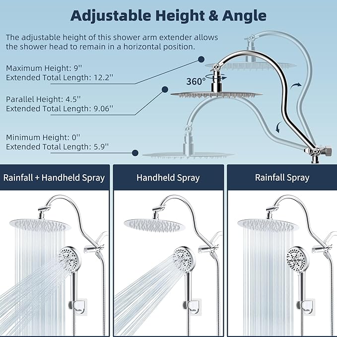 Hibbent All Metal CUPC Certified Shower Head, Handheld Showerhead Combo - Image 6