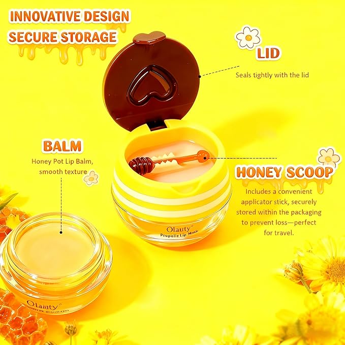 3PCS Bee Lip Balm Honey Pot, Lip Mask Skincare, Prevention Lip Dry Set - Image 7