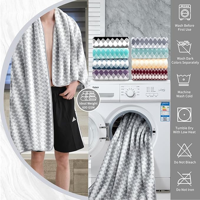Bath Towel Set Gray 4Pack-35x70 Towel, 600GSM Ultra Soft Microfibers Bathroom - Image 3