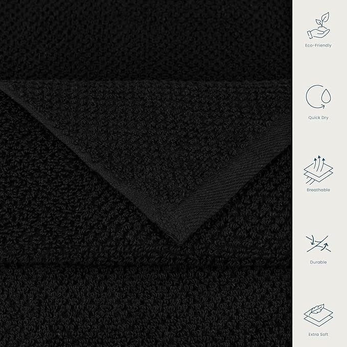 CASA COPENHAGEN EcoPop 6Pcs 100% Cotton Large Designer Towels Gift Set- Black - Image 6