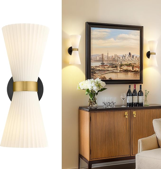 Wall Sconces Set of Two, HWH 14.3 Inch Black and Gold Bathroom Sconces - Image 9