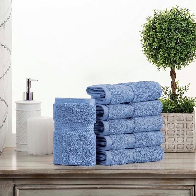 SUPERIOR Egyptian Cotton Pile Face Towel/Washcloth Set of 6, Ultra Soft Luxury by SUPERIOR