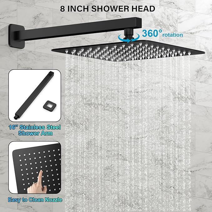 FPXRNG Black Shower Faucet Set, Rainfall Shower System - Image 4