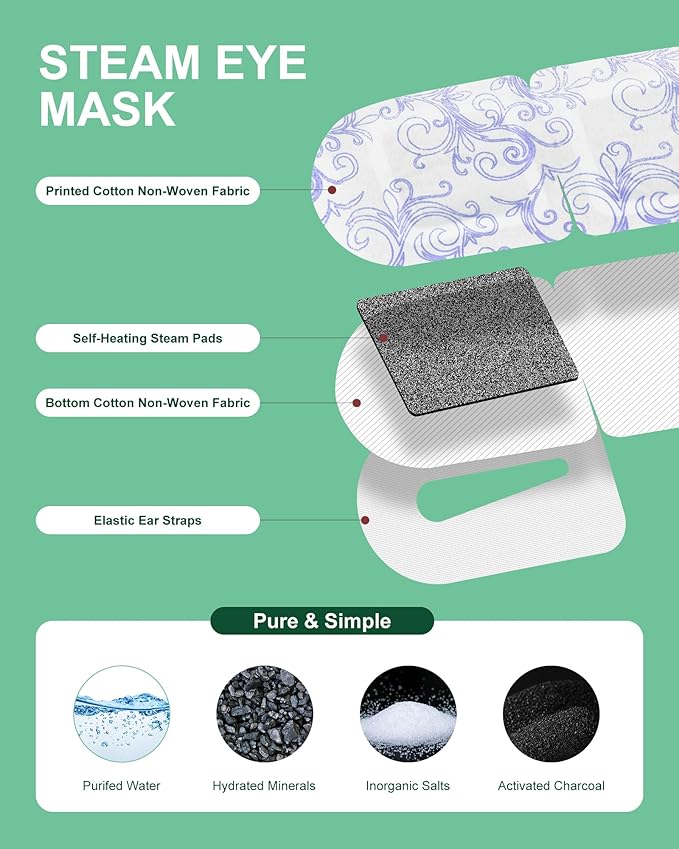 Heated Eye Mask Disposable 24 Pack, 46+ Min Self Heating Steam Eye Mask - Image 6