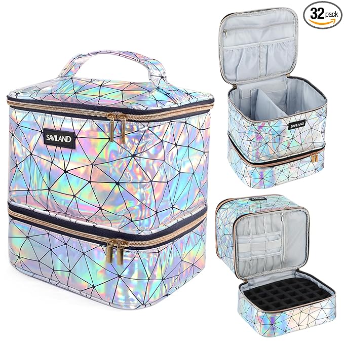 SAVILAND Nail Polish Organizer Bag: PU Leather Nail Kit Organizer Holds 30 by SAVILAND