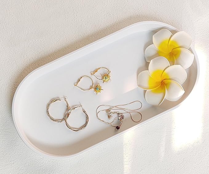 White Small Tray, Oval Tray for Kitchen Counter, Bathtub Bathroom Vanity Items - Image 3