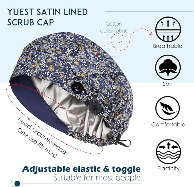 2 Pack Satin Lined Bouffant Scrub Caps - Image 2