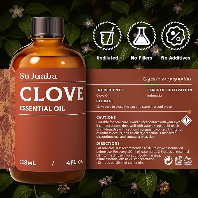 SU JUABA Clove Essential Oil 4 Oz, 100% Pure & Natural Aromatherapy Oil - Image 6