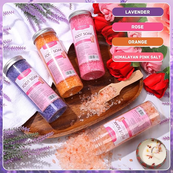 Foot Soak Salts 4 Pack Kit 56 OZ Himalayan Pink Salt Lavender Orange Rose Scent - Image 2