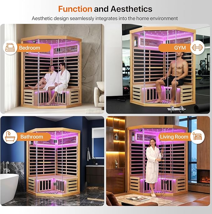 OUTEXER Sauna Corner Saunas for 2-3 Person 120V Home Indoor Canadian Hemlock - Image 2