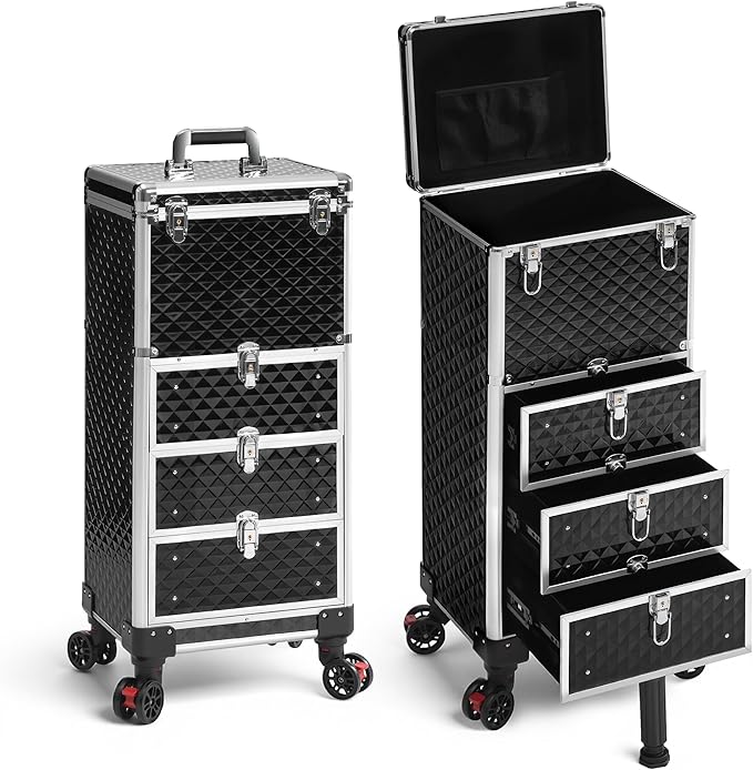 Rolling Makeup Train Case with 3 Drawers, Nail Trolley Cart Salon Station - Image 9
