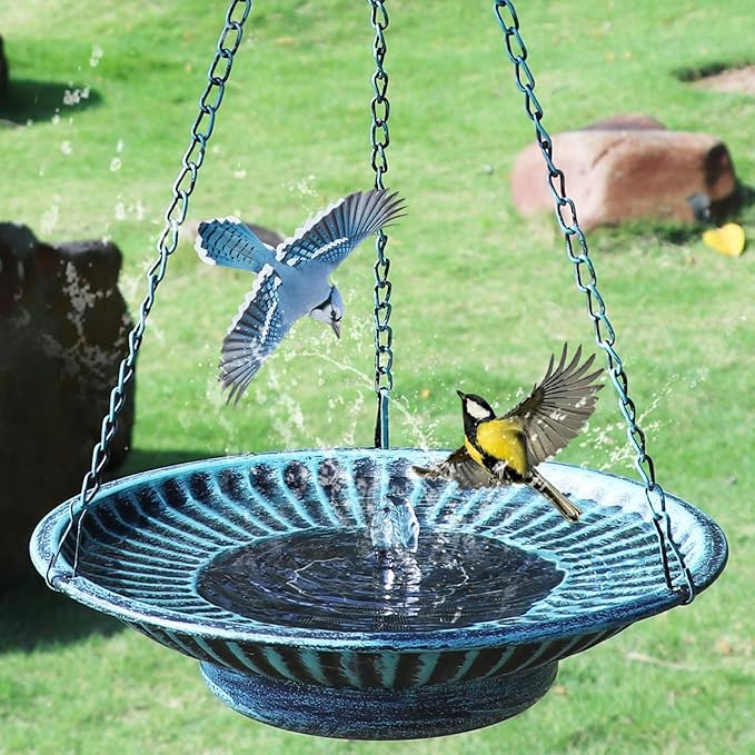 12.3" Hanging Bird Bath with Solar Fountain Bird Bath Bubbler，Birdbath Fountain by AIHAOKAN