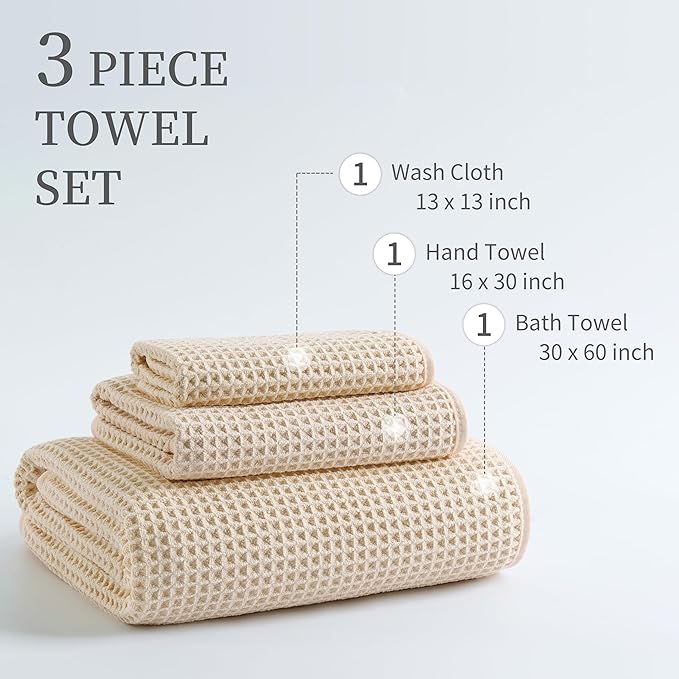 MICROFI New Microfiber Waffle Bath Towels, 3 Pieces, Fast Drying, Lint Free - Image 3