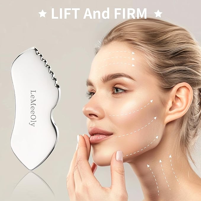 LeMeeOly Gua Sha Facial Tools Stainless Steel & Compressed Facial Sponges - Image 5