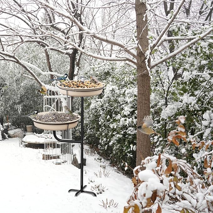 Freestanding Birdbaths Bowl Outdoor, Free Standing Garden Bird Bath Bird Feeder - Image 5
