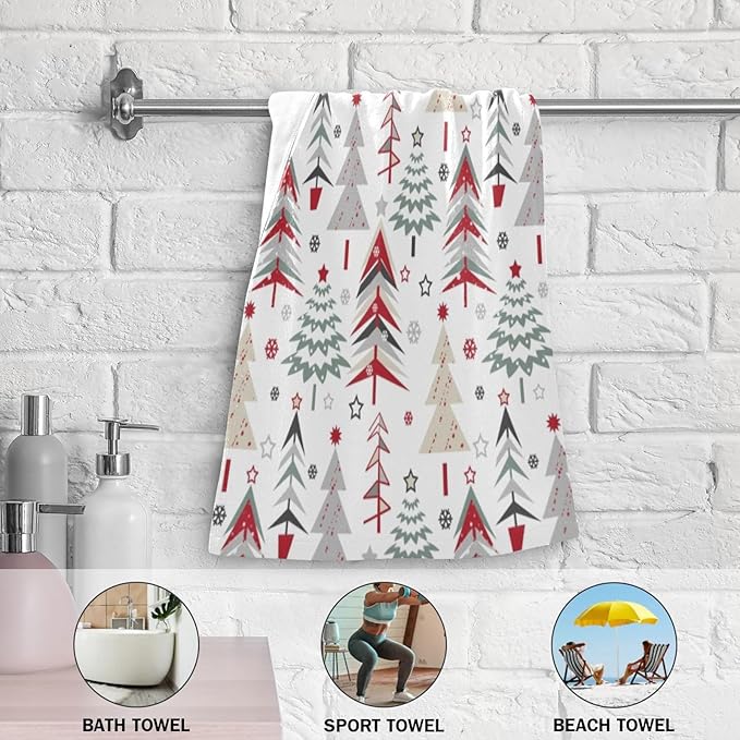 Red Green Grey Christmas Xmas Tree Hand Towels - Image 5