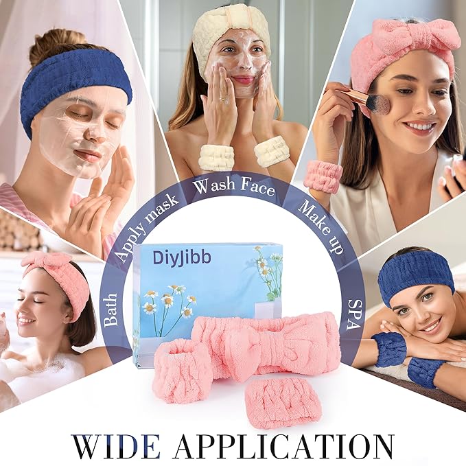 DiyJibb 9 Pcs Spa Headband for Washing Face, Skincare Headband and Wristband Set - Image 4