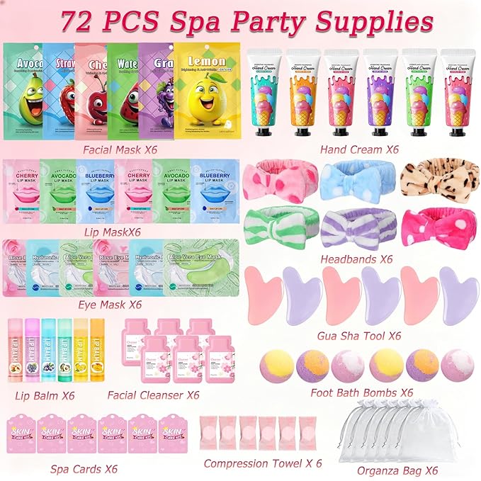 72 PCS Spa Party Supplies for Girls, Spa Party Favors Include Face Masks - Image 2