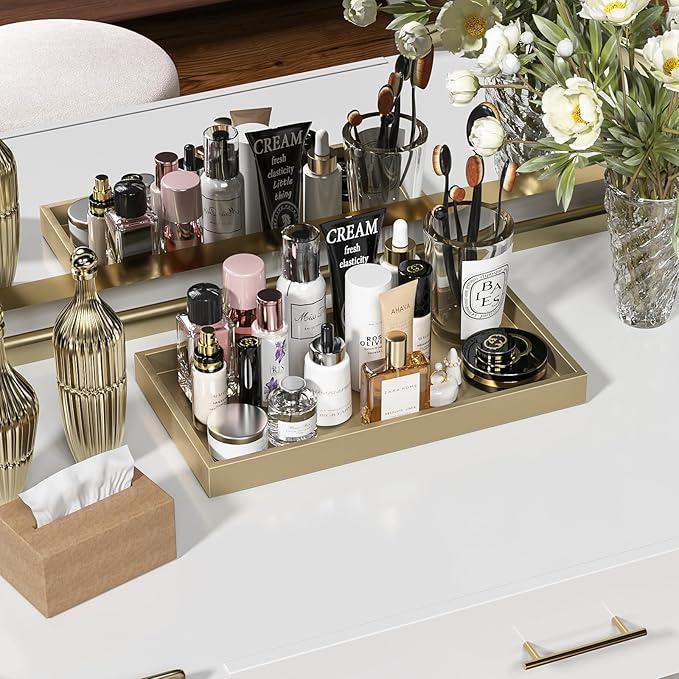 ZHWS Gold Bathroom Vanity Tray for Countertop Perfume Makeup Jewelry Candle - Image 3