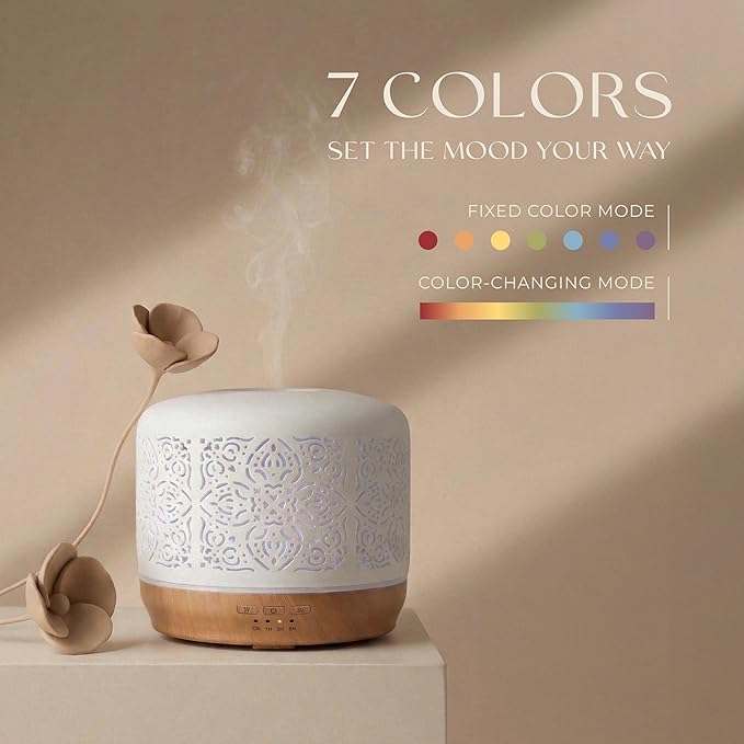Earnest Living Essential Oil Diffuser White Ceramic Diffuser 500 ml Timers - Image 5