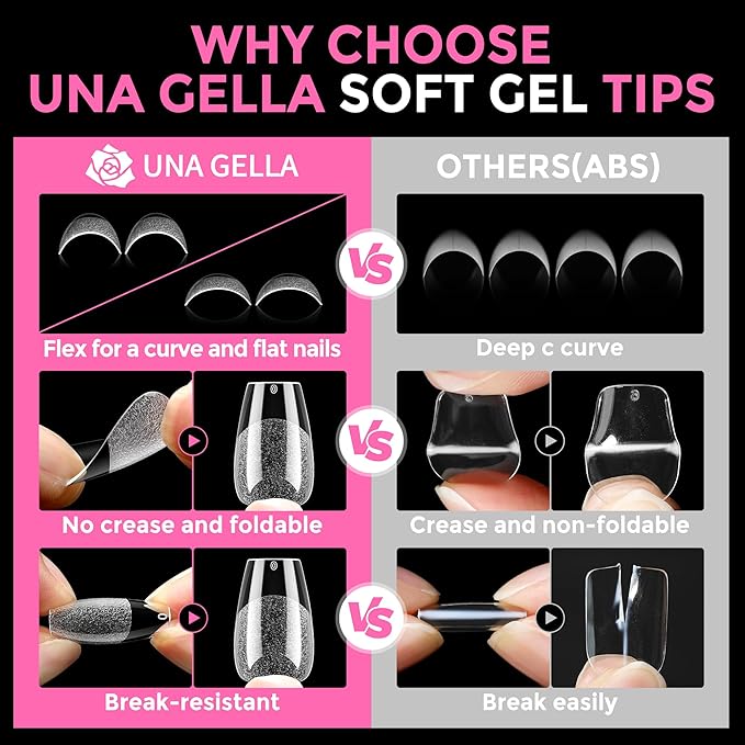 UNA GELLA Short Coffin Nail Tips: 216pcs Short Coffin Press on Nails Pre-shape - Image 6