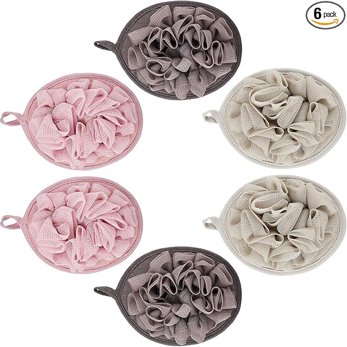 Boao 6 Pcs Bath Shower Pouf Sponge Mesh Pouf Shower Ball Exfoliating Body by Boao