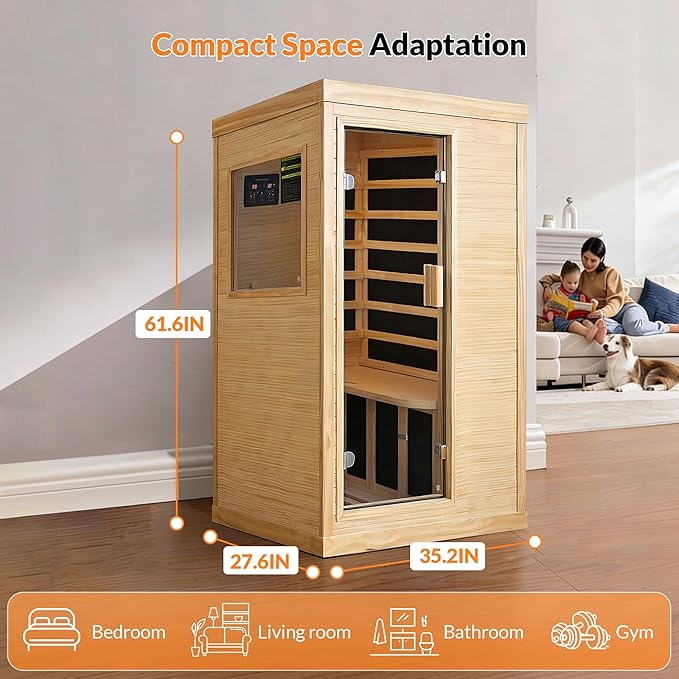 OUTEXER Infrared Sauna Home Sauna Spa Room Chilean Pine Wood 1200W Indoor - Image 7